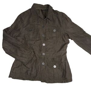 New York & Company. Women's Linen-Blend Olive Green Utility Jacket